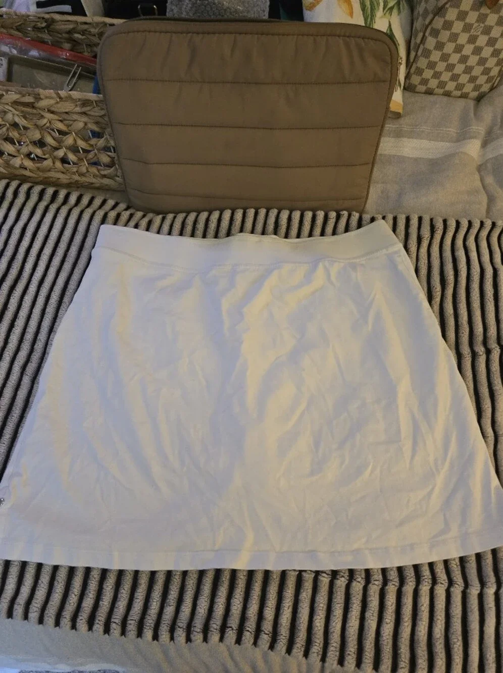 White Drawstring Casual Skort With Pockets
